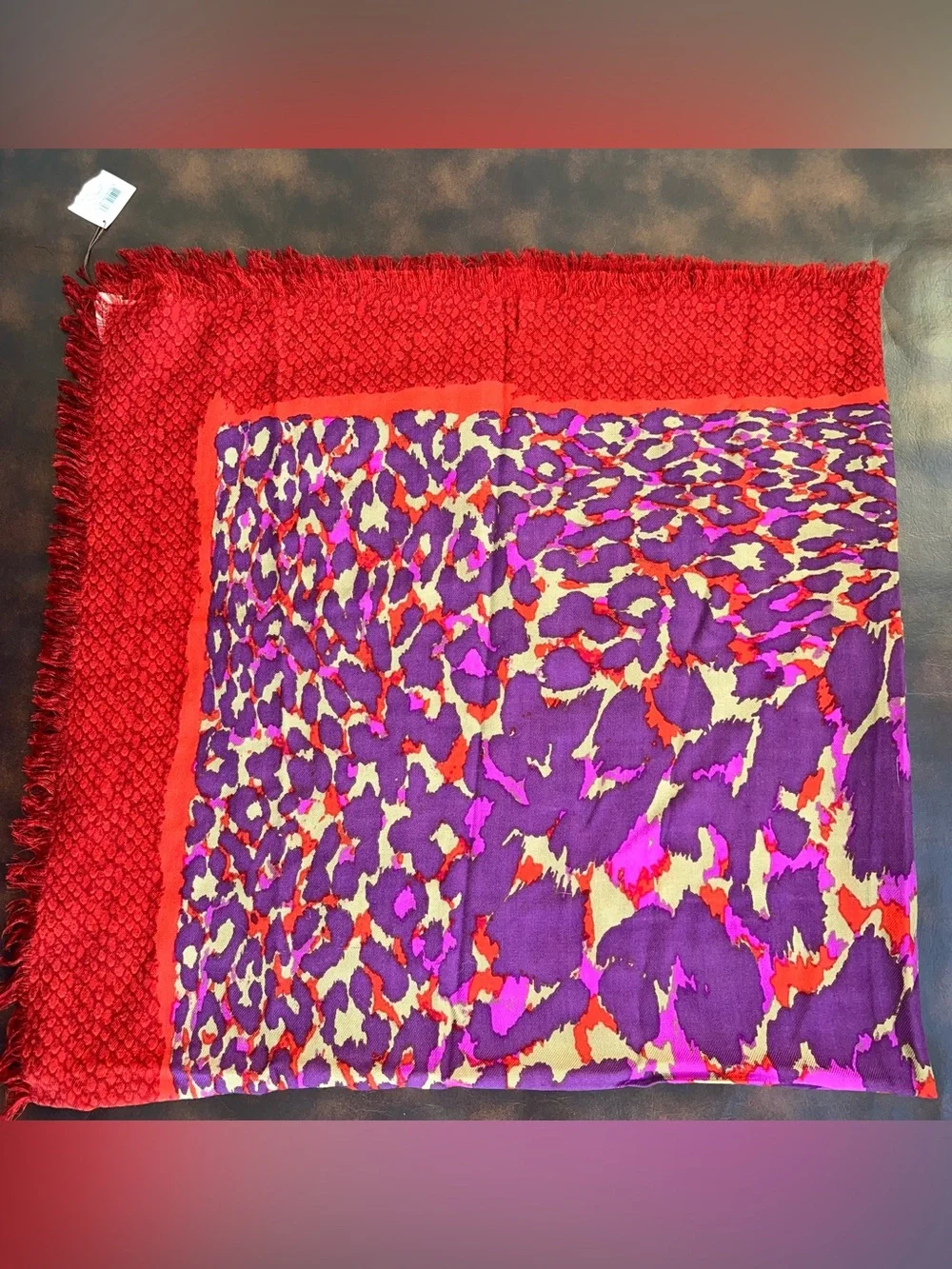 Coach Ocelot Animal Print Square Shawl Scarf NWT Accessory Purple Red 52”X 52”